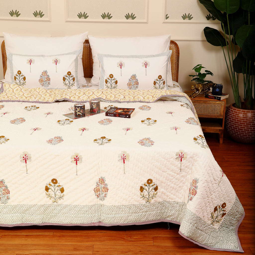 Floral Mist Handblock King Size Quilt