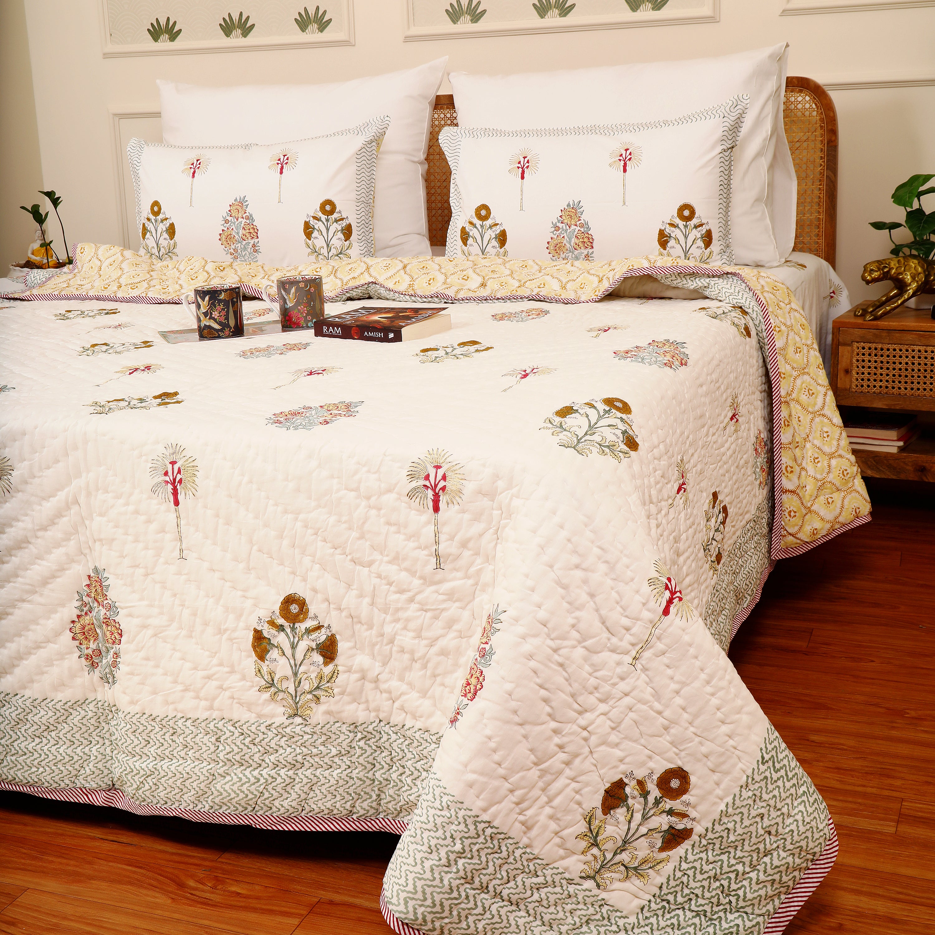 Floral Mist Handblock King Size Quilt