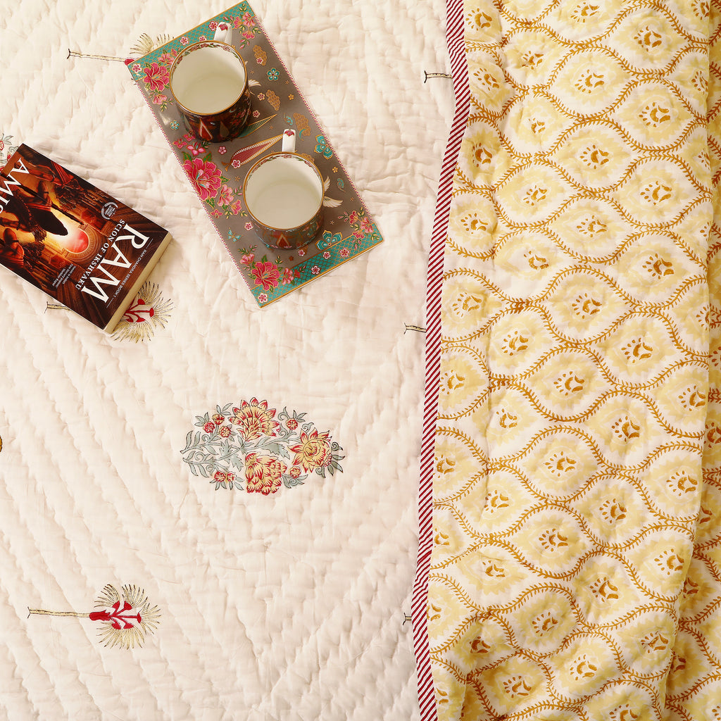 Floral Mist Handblock King Size Quilt