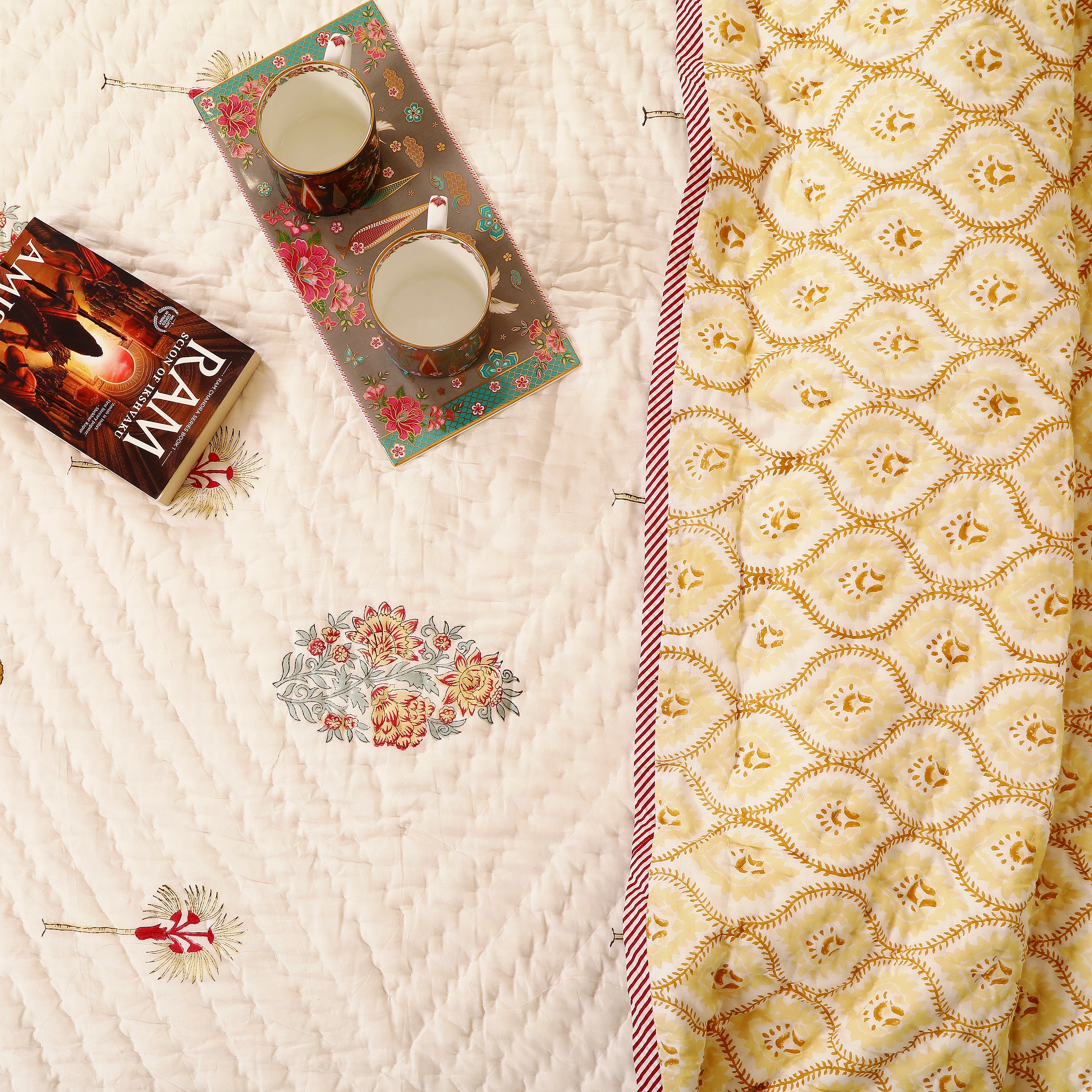 Floral Mist Handblock King Size Quilt
