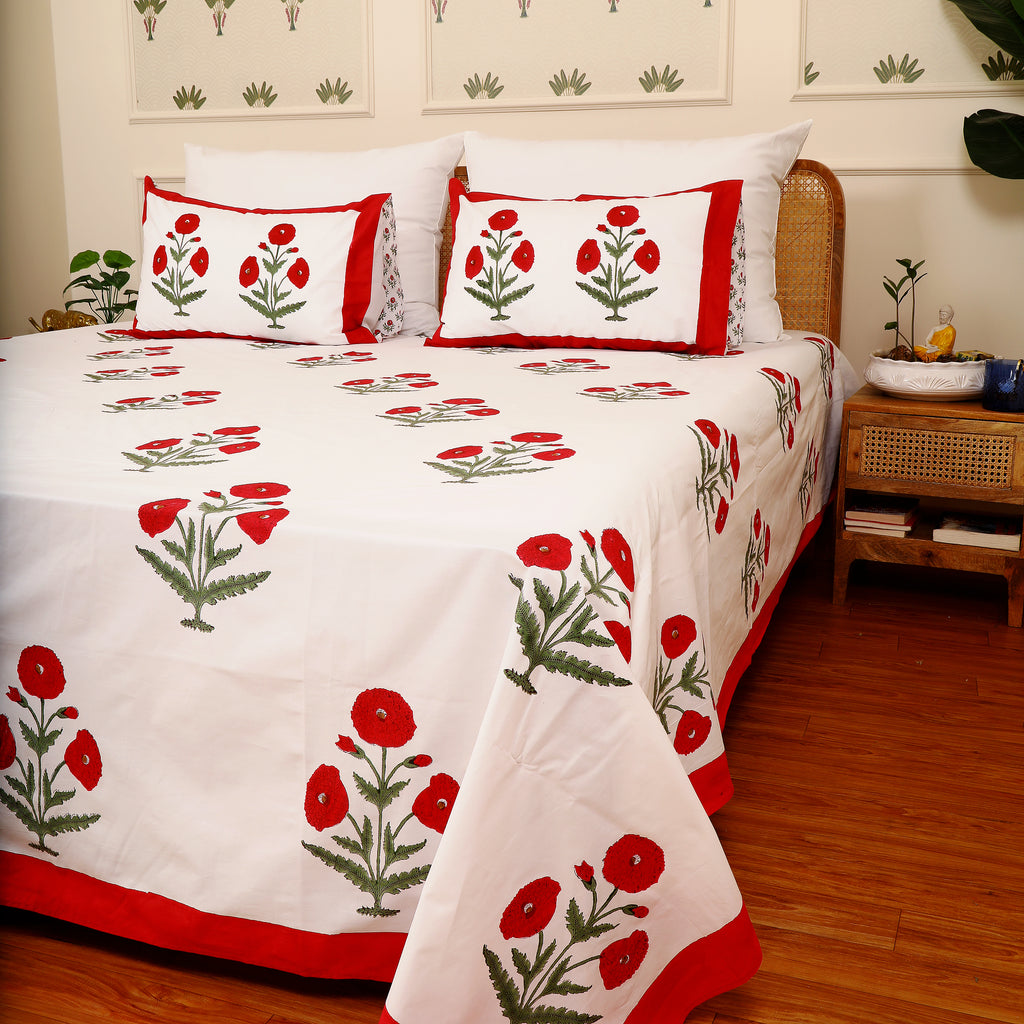 Red Popi king size Bedsheet with 2 pillow cover