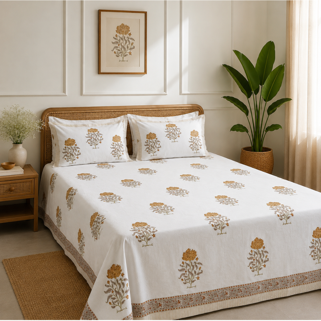 Marigold Bagh Bedsheet With 2 Pillow Cover