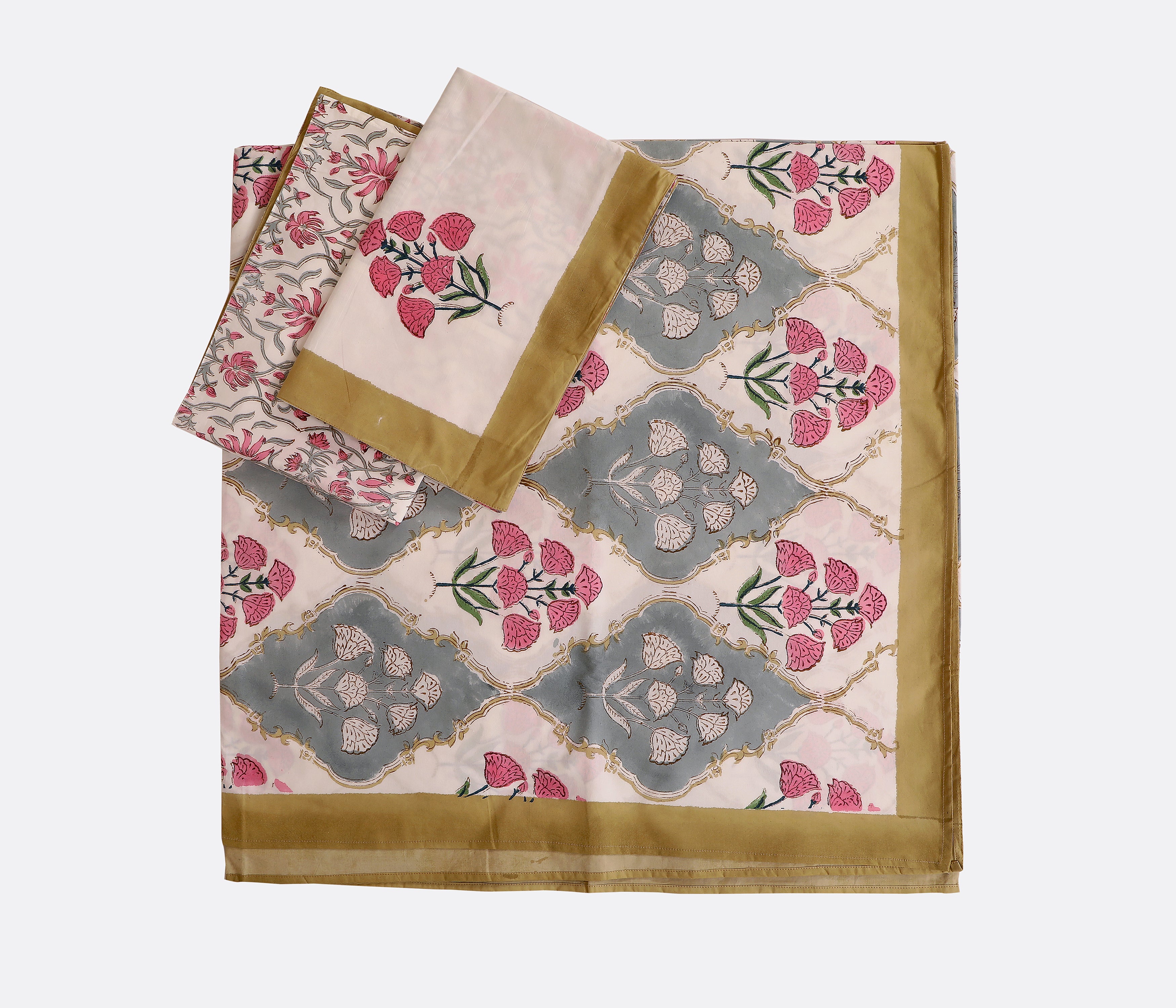 Grey Gold Bloom king size Bedsheet with 2 pillow cover
