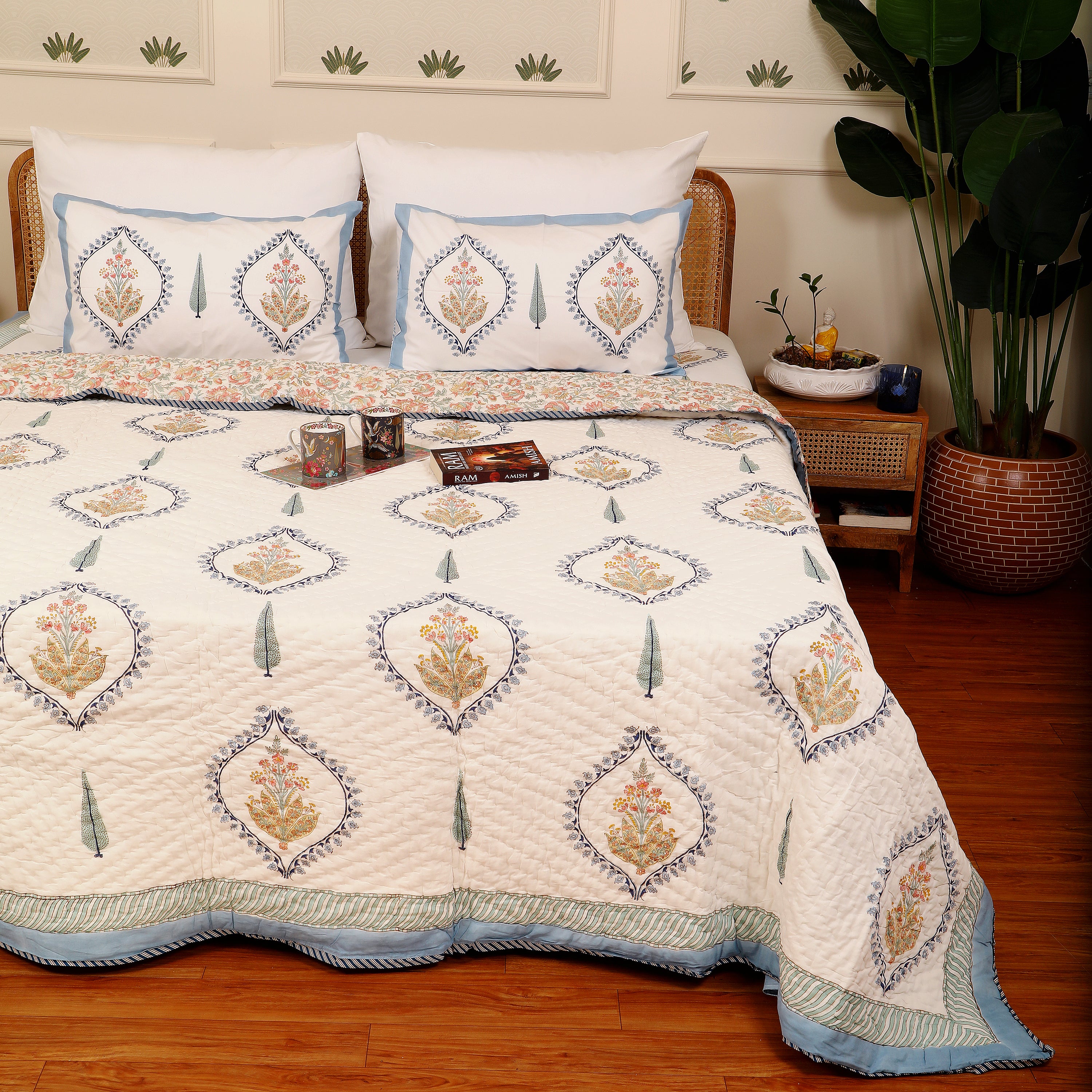 Jannat-e- Gul Handblock King Size Quilt