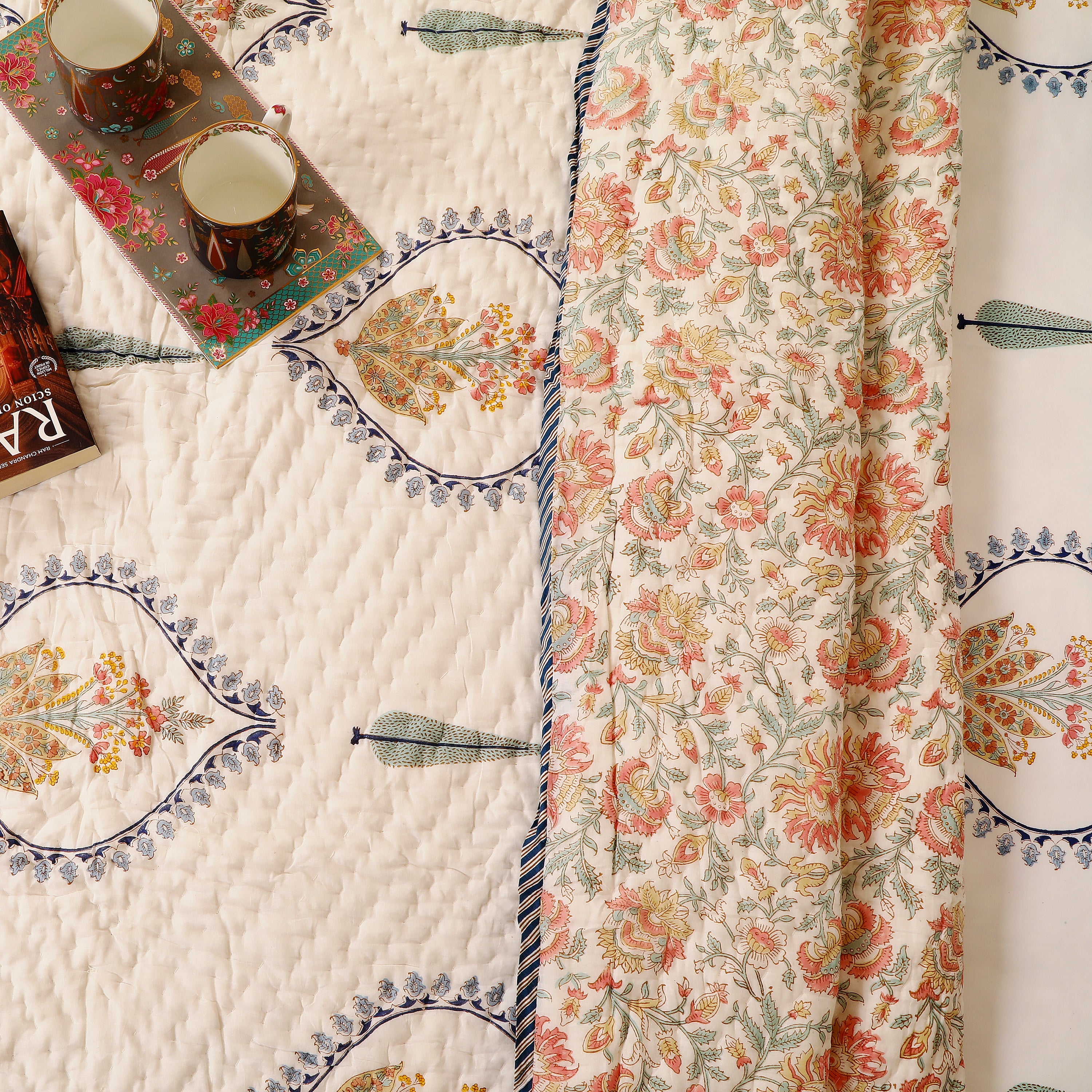 Jannat-e- Gul Handblock King Size Quilt