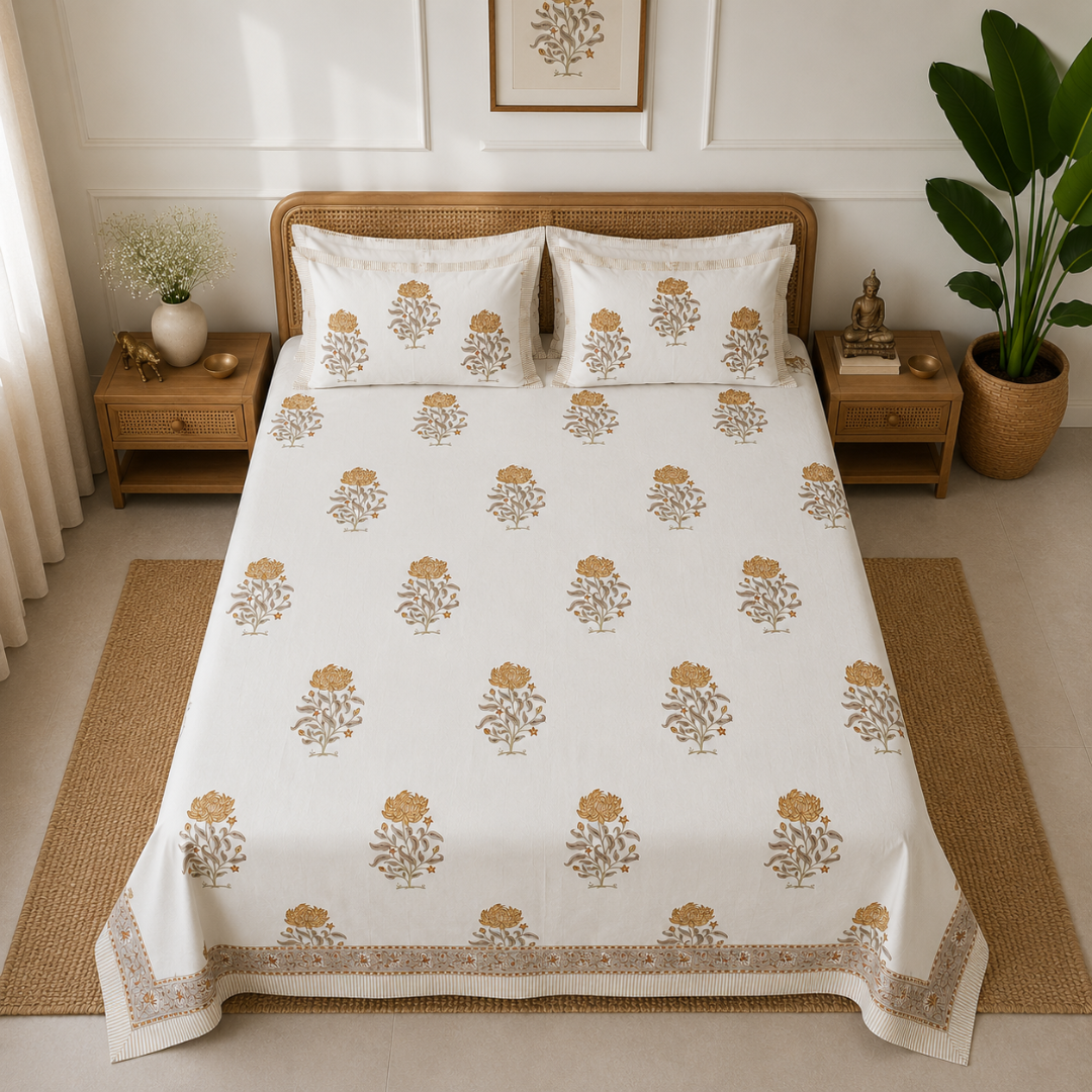 Marigold Bagh Bedsheet With 2 Pillow Cover