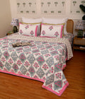Grey Gold bloom Quilted bedcover king