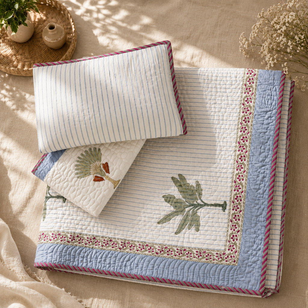 Azure Palm Quilted Bedcover King