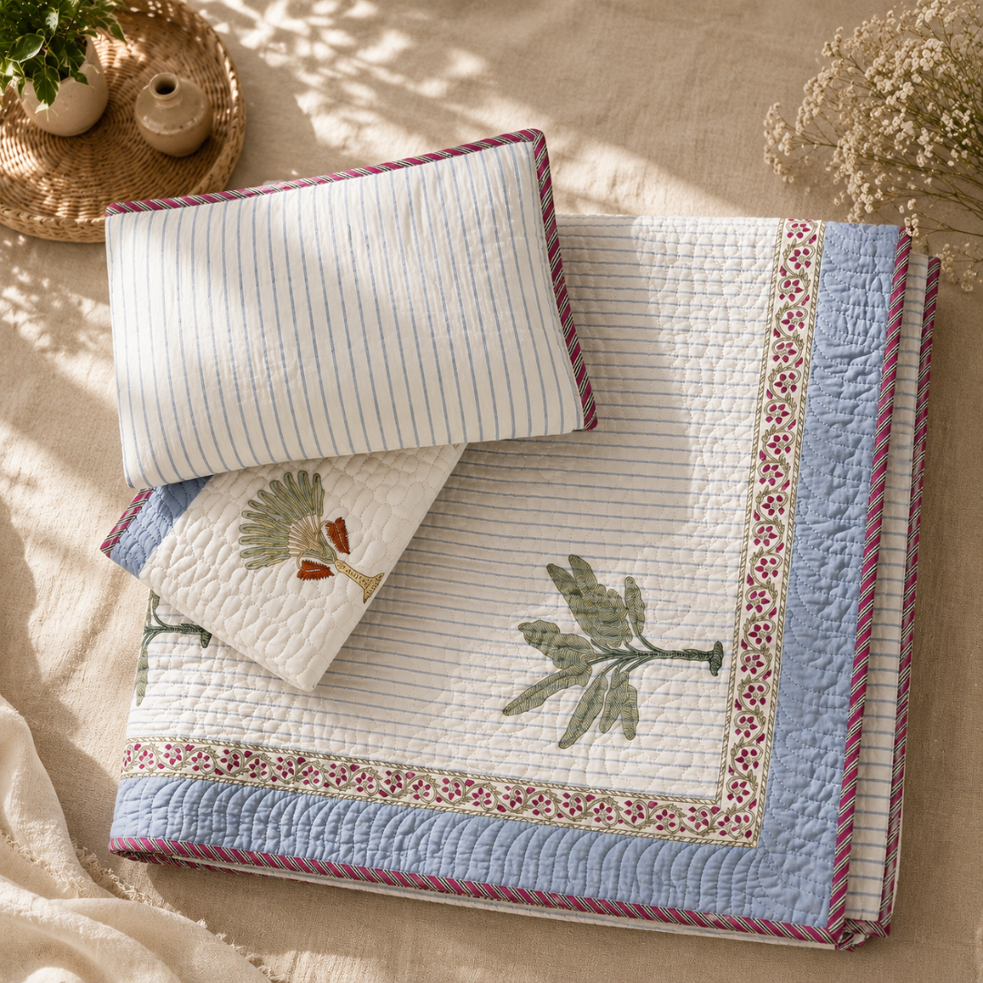 Azure Palm Quilted Bedcover King