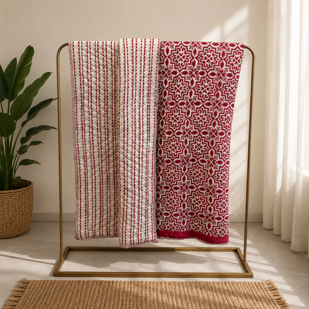 Coral Morrocon  Quilted Bedcover king