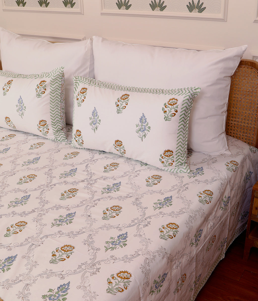 Sunlit Jaal king size Bedsheet with 2 pillow cover