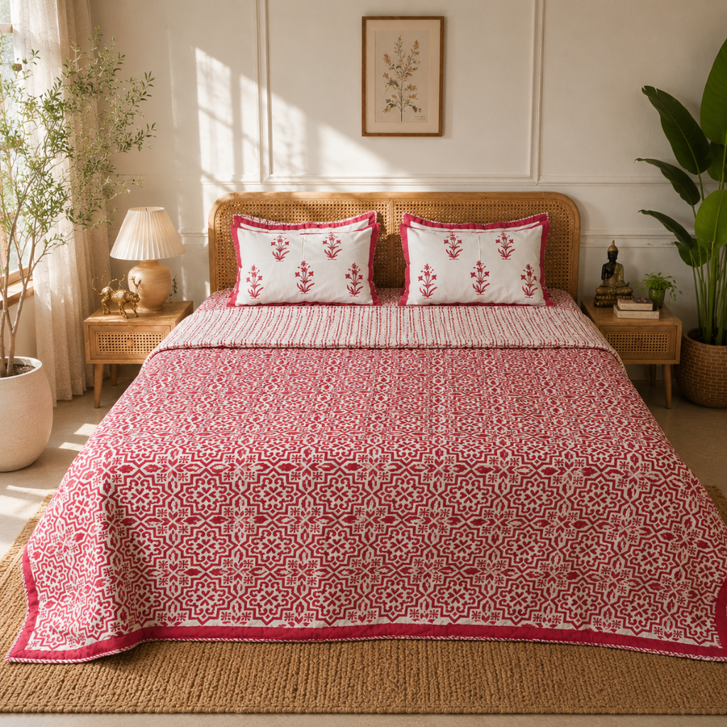 Coral Morrocon  Quilted Bedcover king
