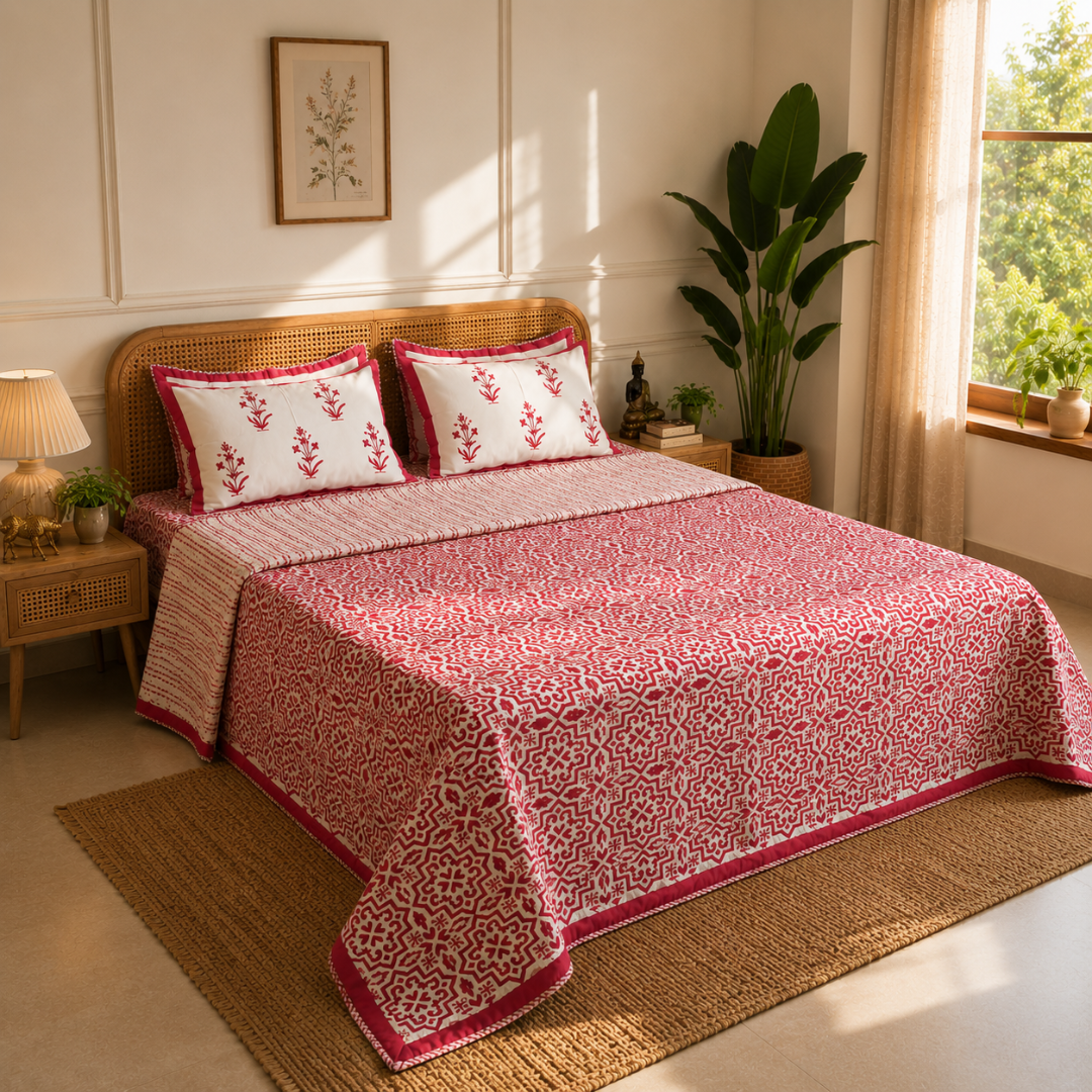 Coral Morrocon  Quilted Bedcover king