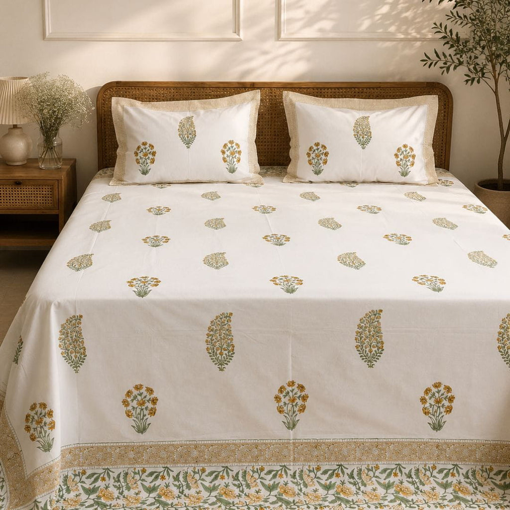 Basant Meadows Bedsheet With 2 Pillow Cover
