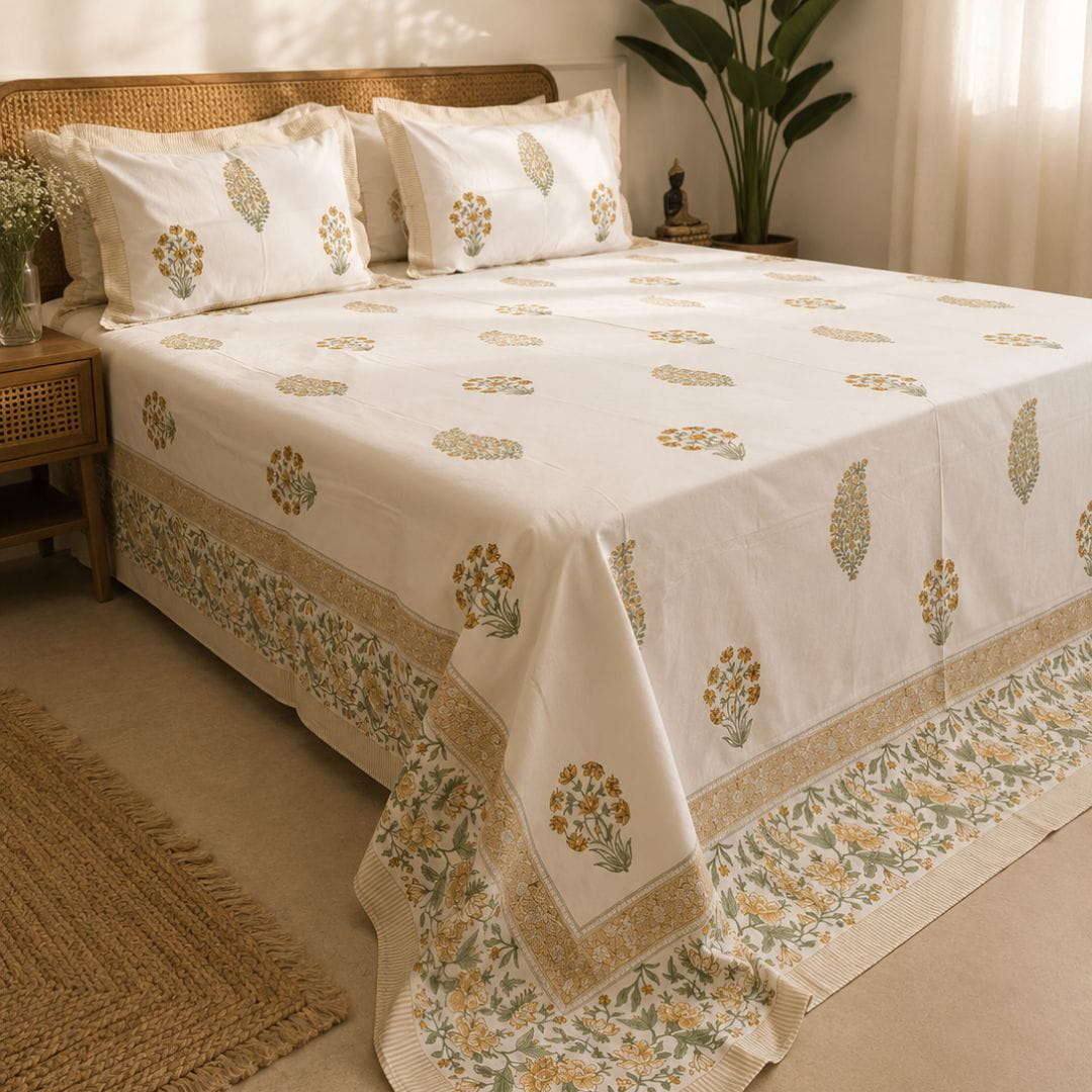 Basant Meadows Bedsheet With 2 Pillow Cover