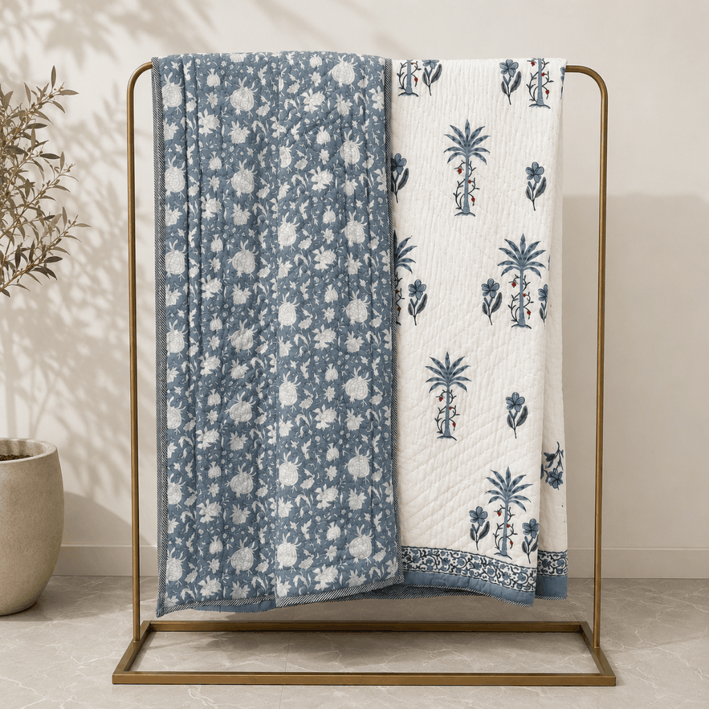 Shalimar Blue Quilted Bedcover king