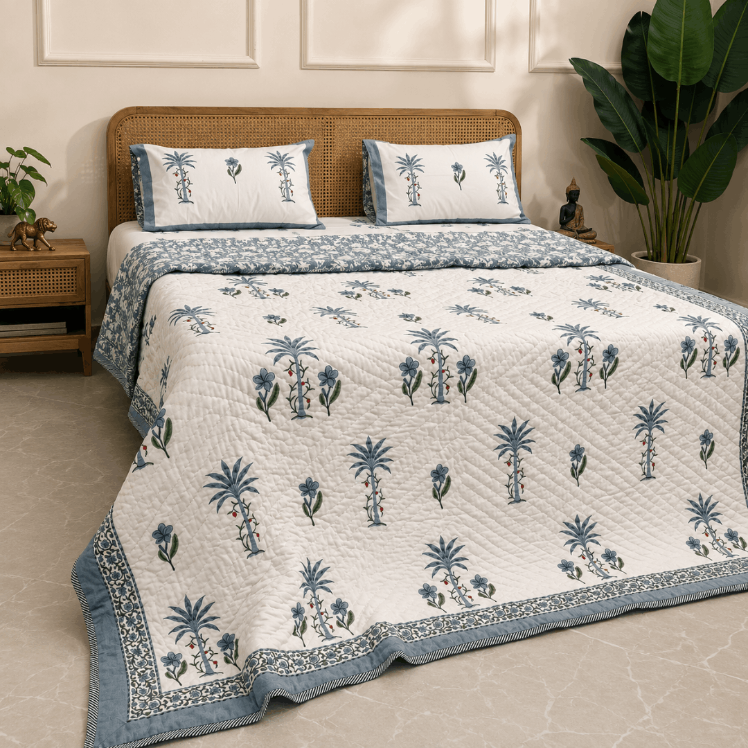 Shalimar Blue Quilted Bedcover king