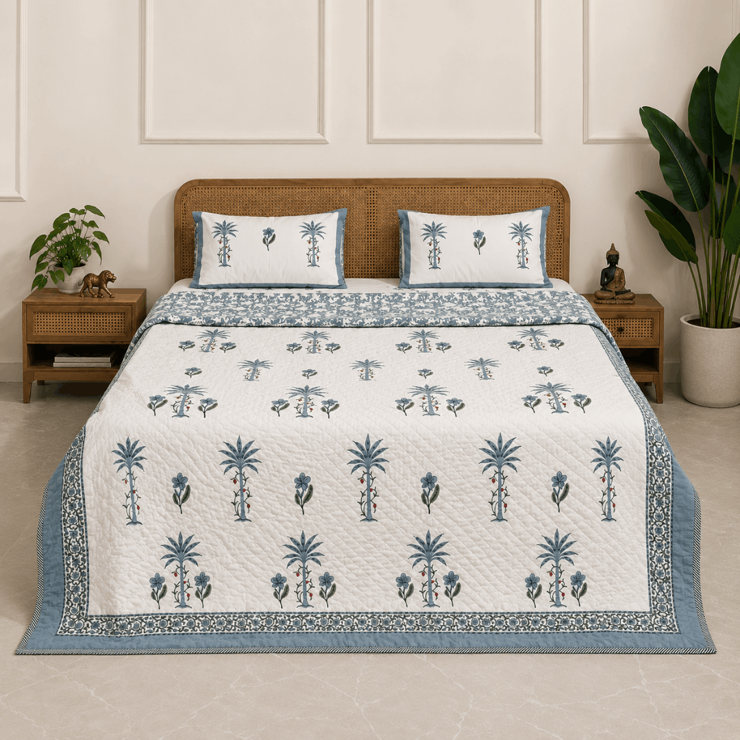 Shalimar Blue Quilted Bedcover king