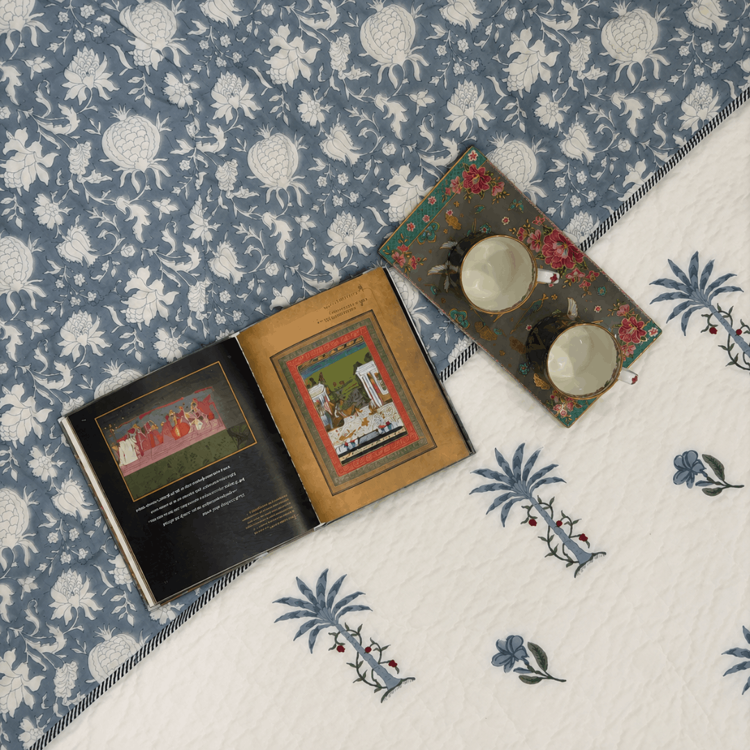 Shalimar Blue Quilted Bedcover king