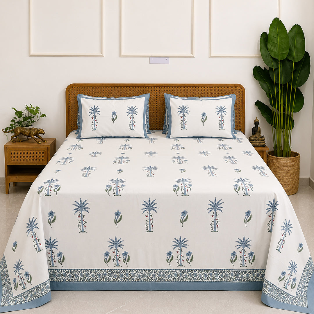Shalimar Blue Bedsheet With 2 Pillow Cover