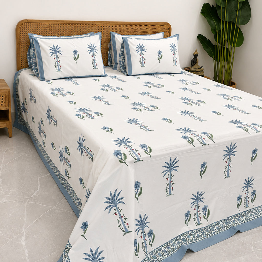 Shalimar Blue Bedsheet With 2 Pillow Cover