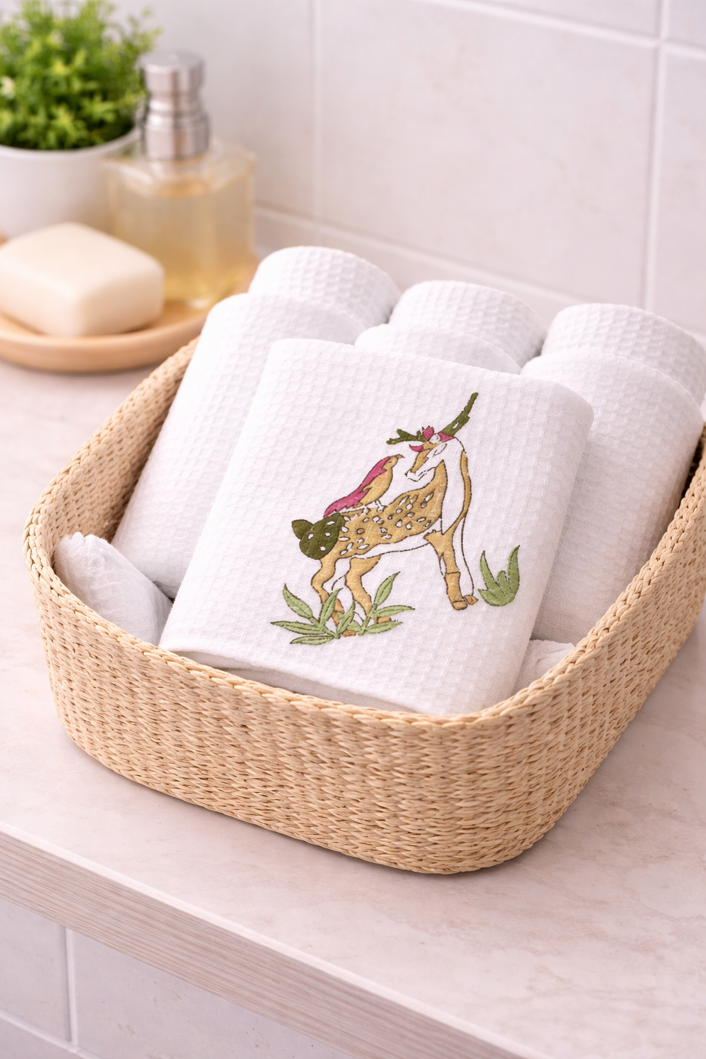 Deer & Dove Waffle Towel