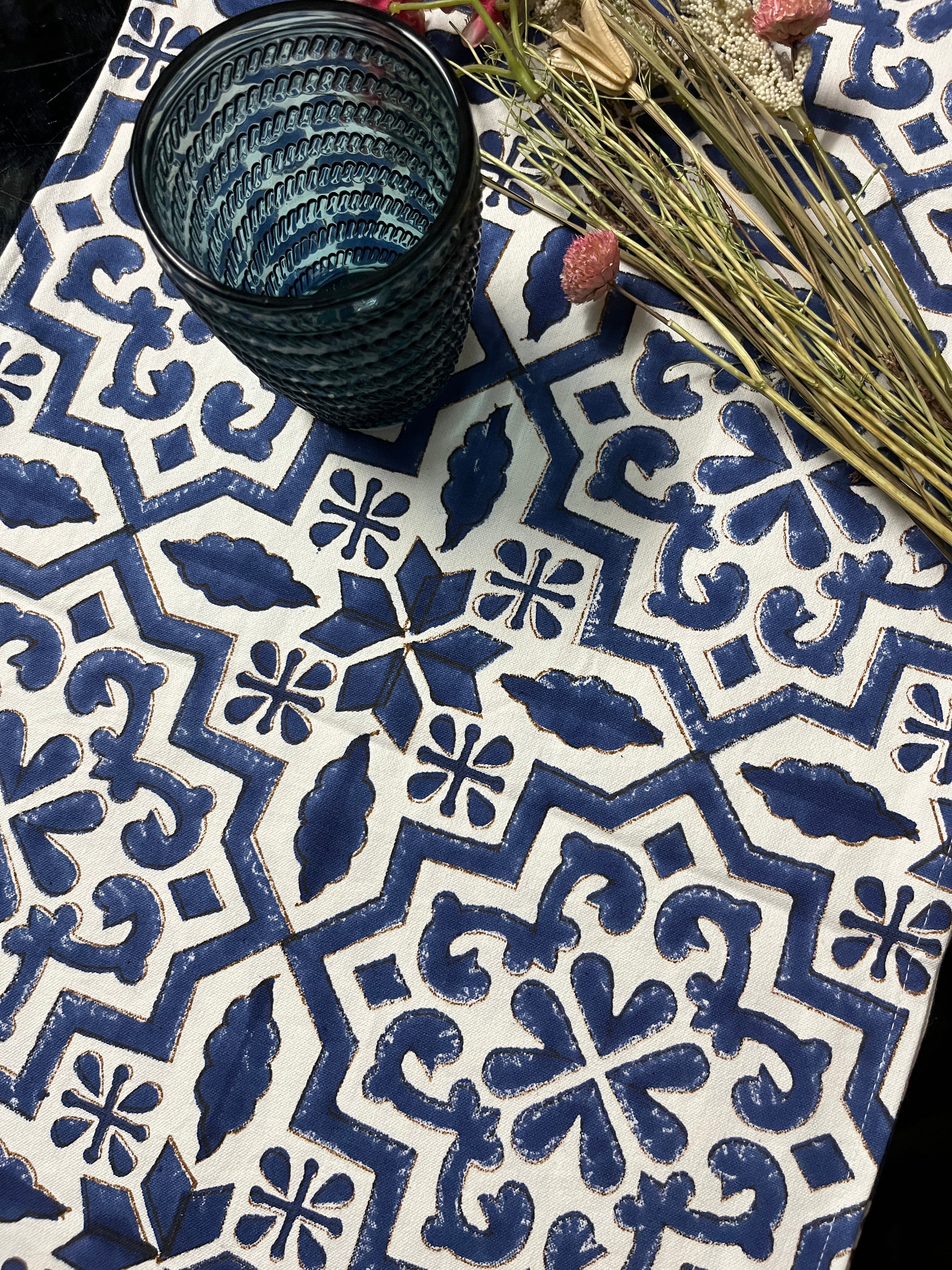 Moroccan Blues Handblock Runner