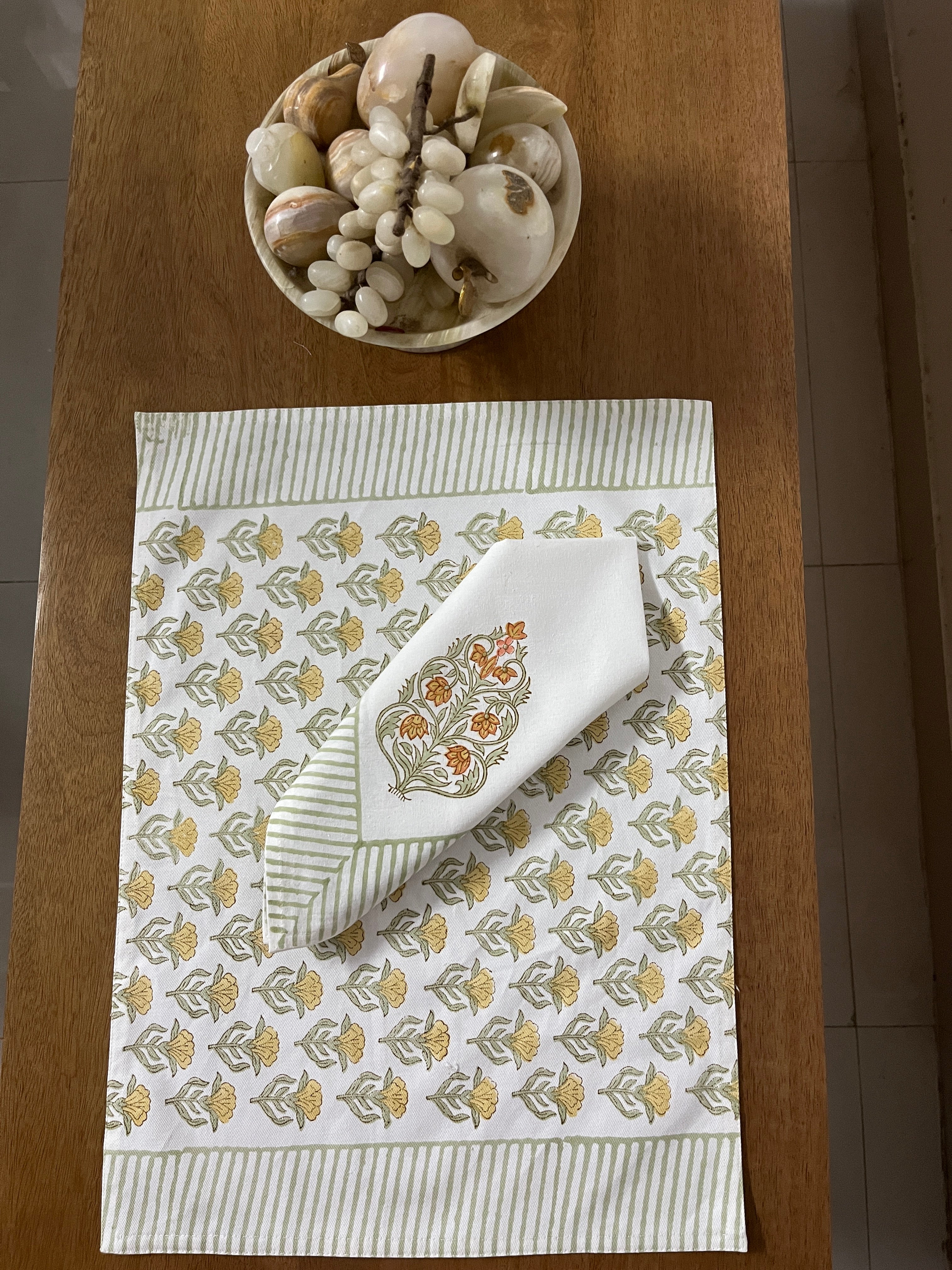 A Pair of Tuliya Handblock-Printed Table Mat and Napkin Set