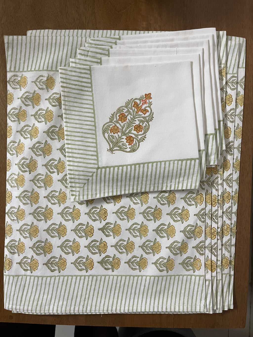 A Pair of Tuliya Handblock-Printed Table Mat and Napkin Set