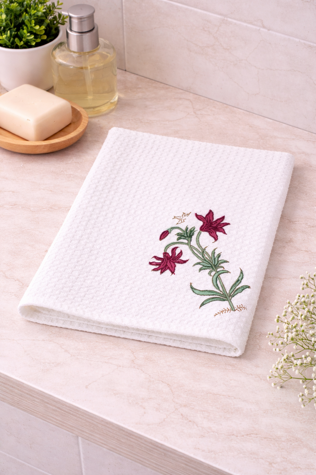 Maroon Petal Waffle Face Towel