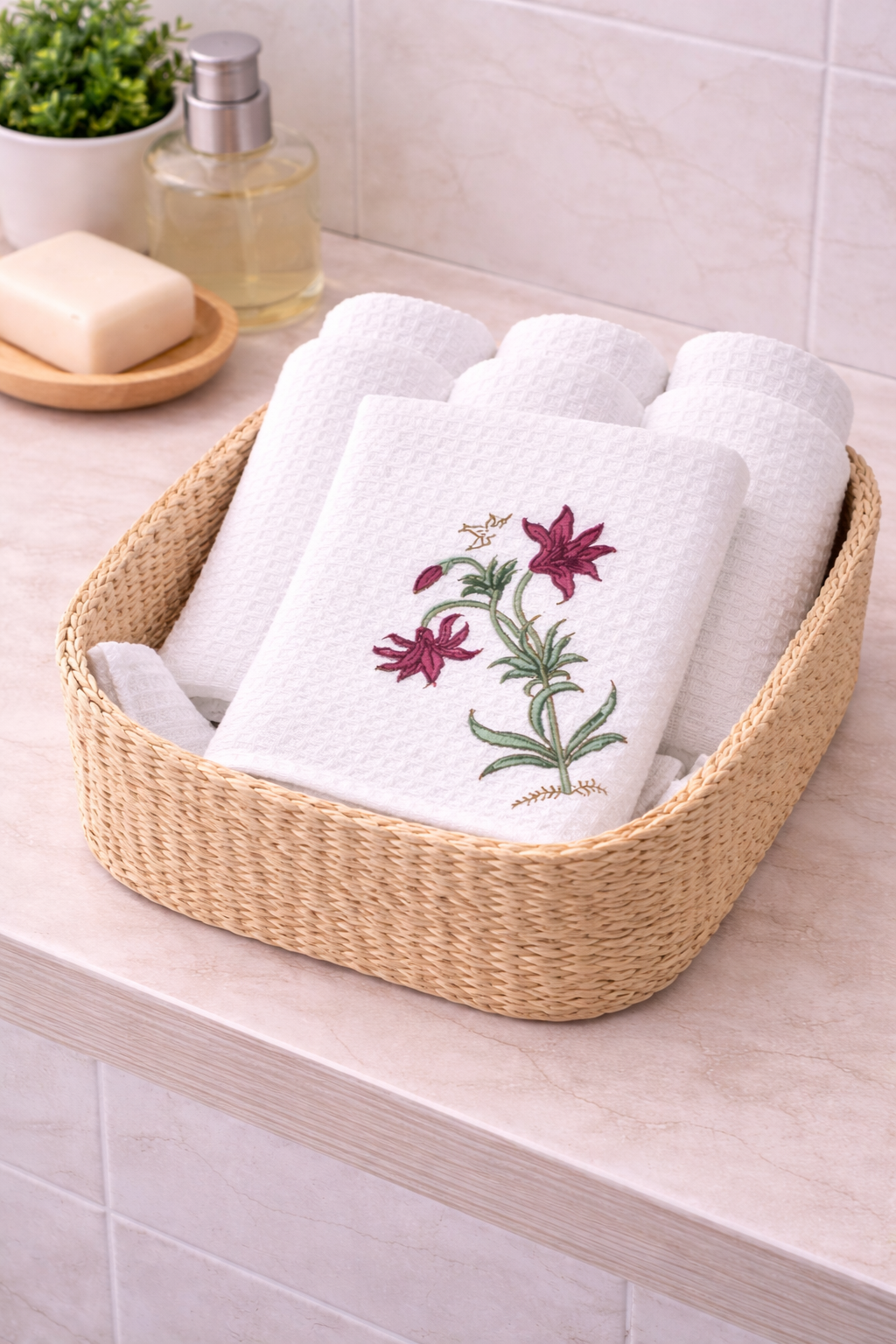 Maroon Petal Waffle Face Towel
