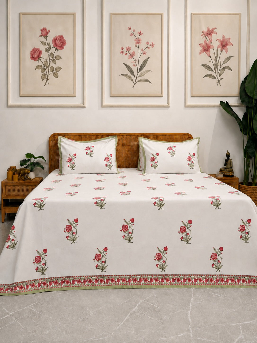Rose Jharokha Bedsheet With 2 Pillow Cover