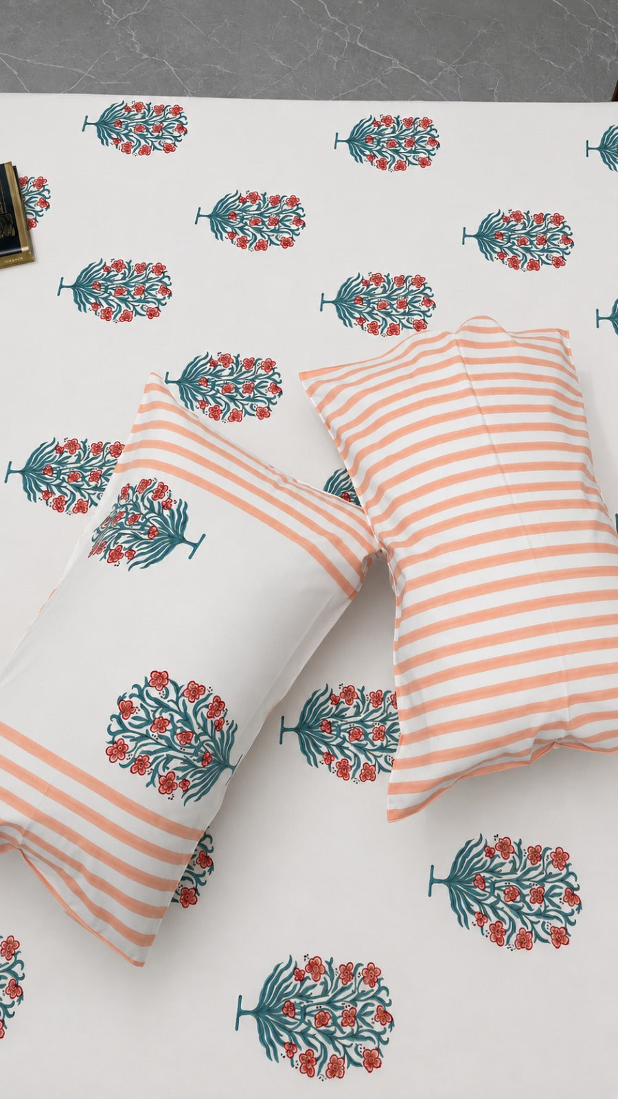 Teal blossom Bedsheet With 2 Pillow Cover