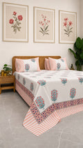 Teal blossom Bedsheet With 2 Pillow Cover