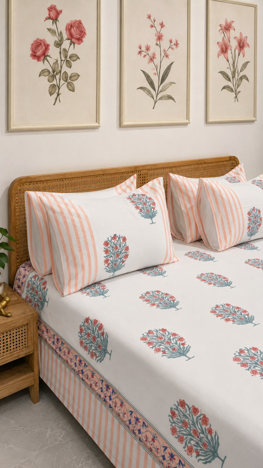 Teal blossom Bedsheet With 2 Pillow Cover