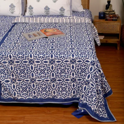 Moroccan Blues  Flannel Dohar Single Pair Set of 2