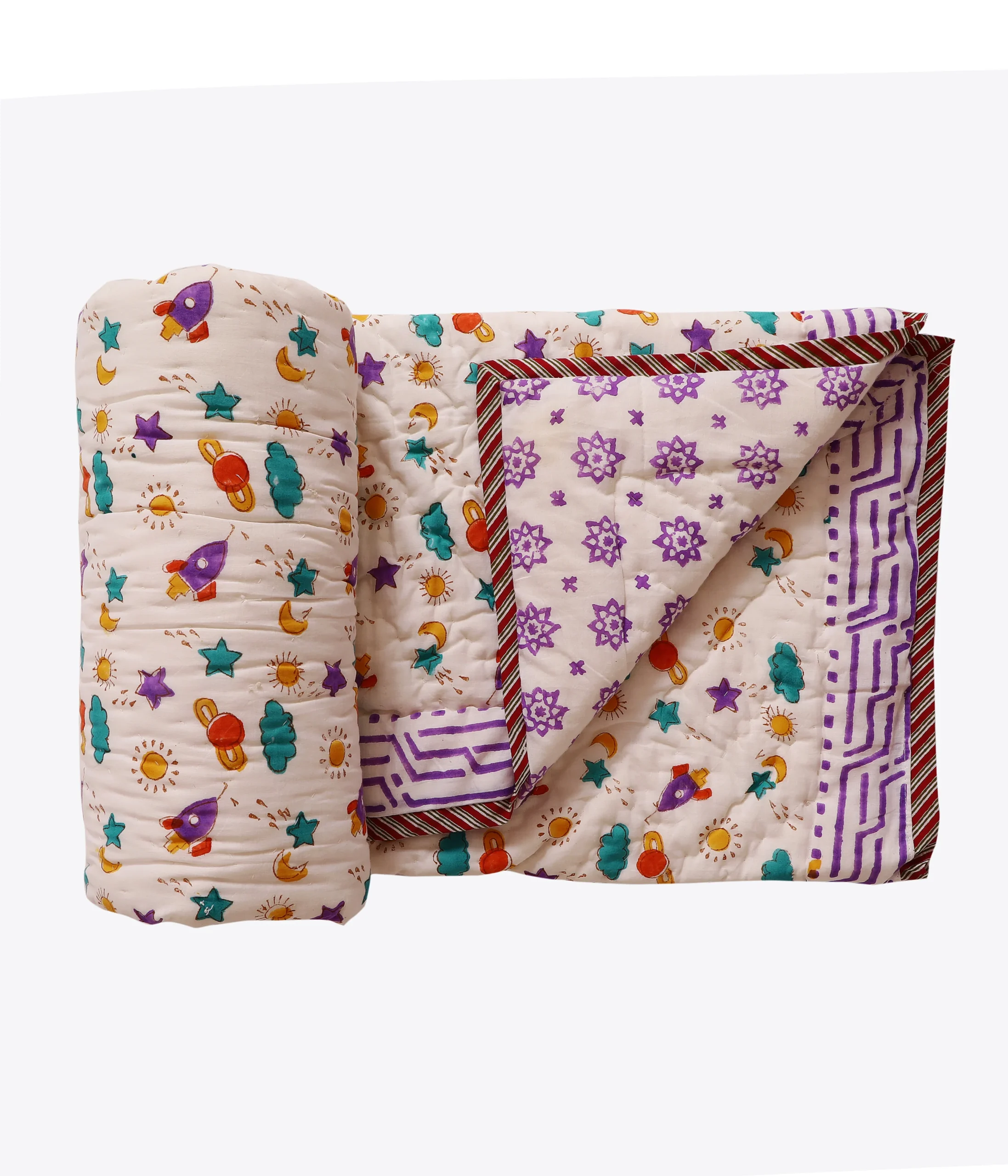 Rocket Dreams Handblock Baby Quilt