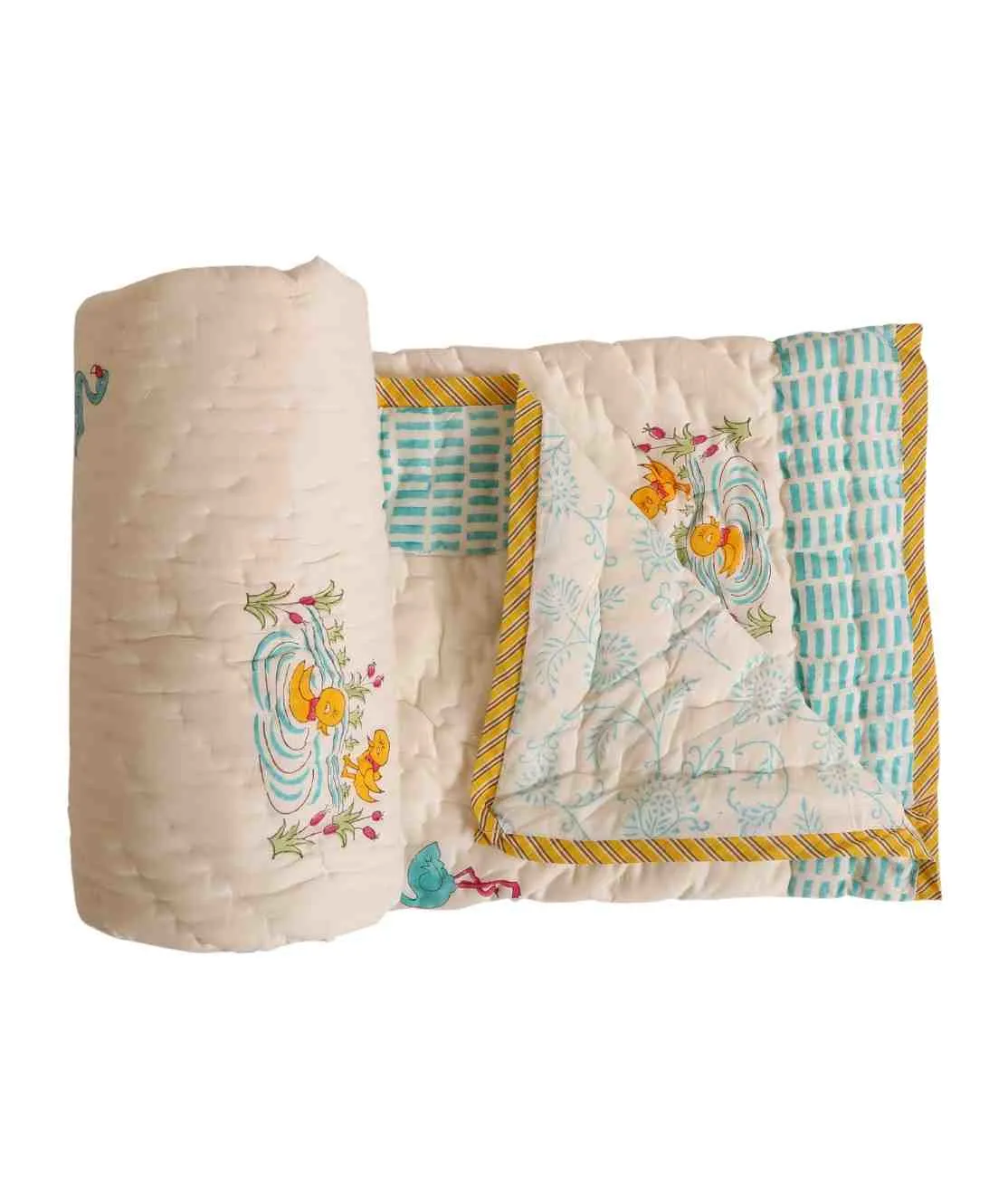 Quacky Tales Handblock Baby Quilt
