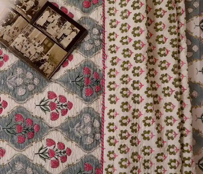 Grey Gold Bloom Quilted Bedcover King - Image 4