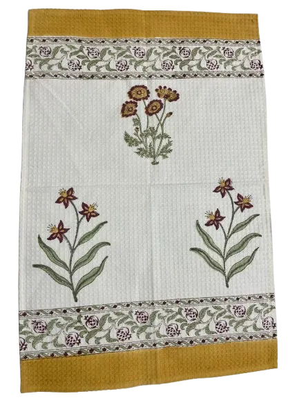 Golden Petal Handblock Towel
