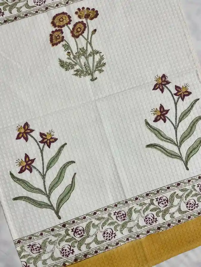 Golden Petal Handblock Towel - Image 2