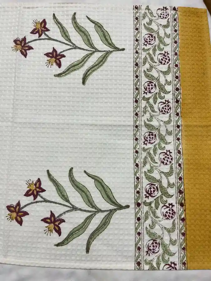 Golden Petal Handblock Towel - Image 3