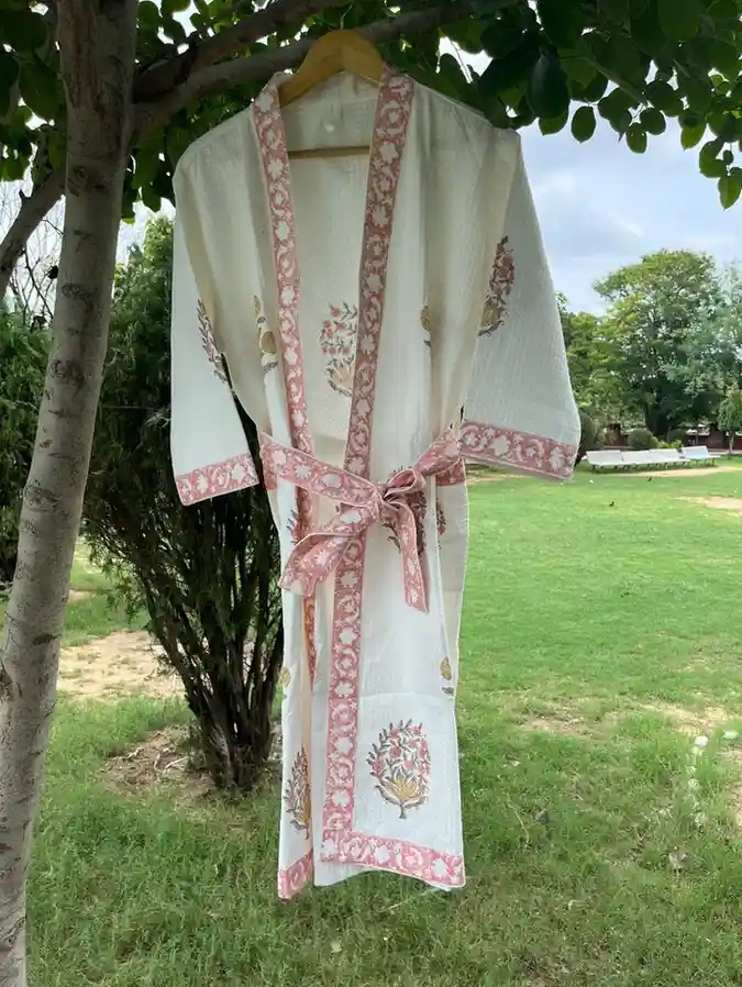 Nargis Wrap Handblock Bathrobe - Image 2