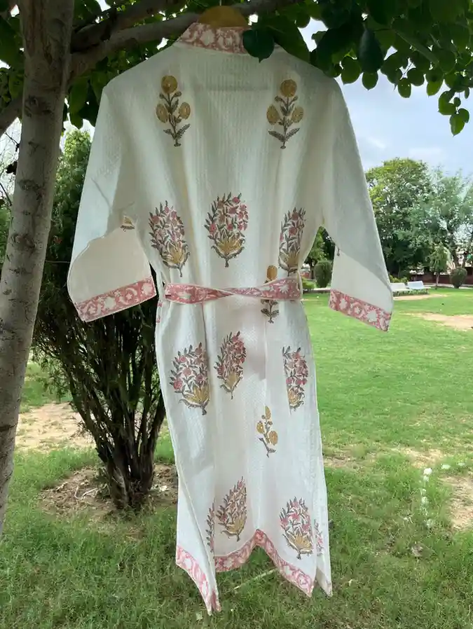 Nargis Wrap Handblock Bathrobe - Image 3