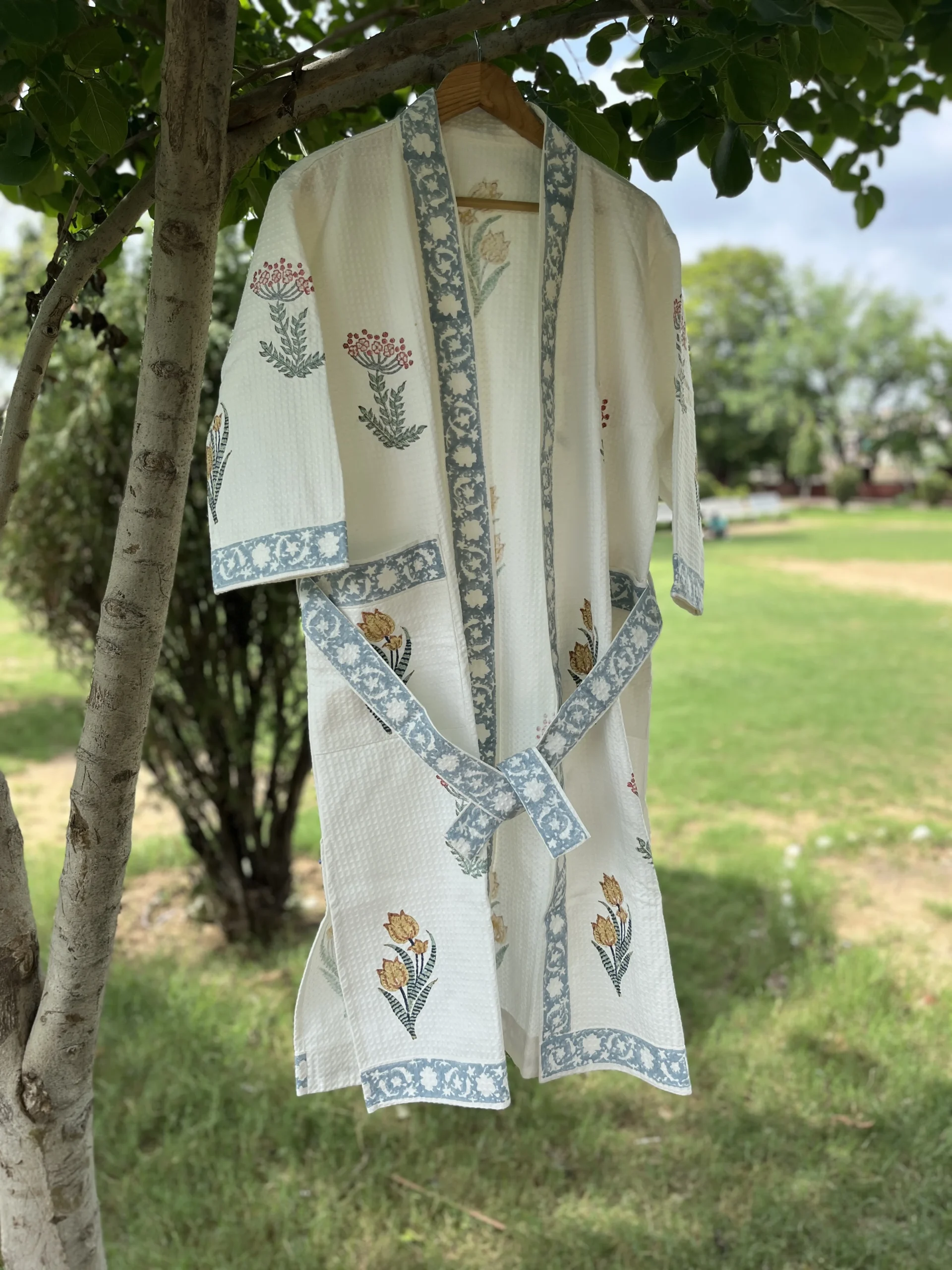 Surmai Wrap Handblock Bathrobe - Image 2