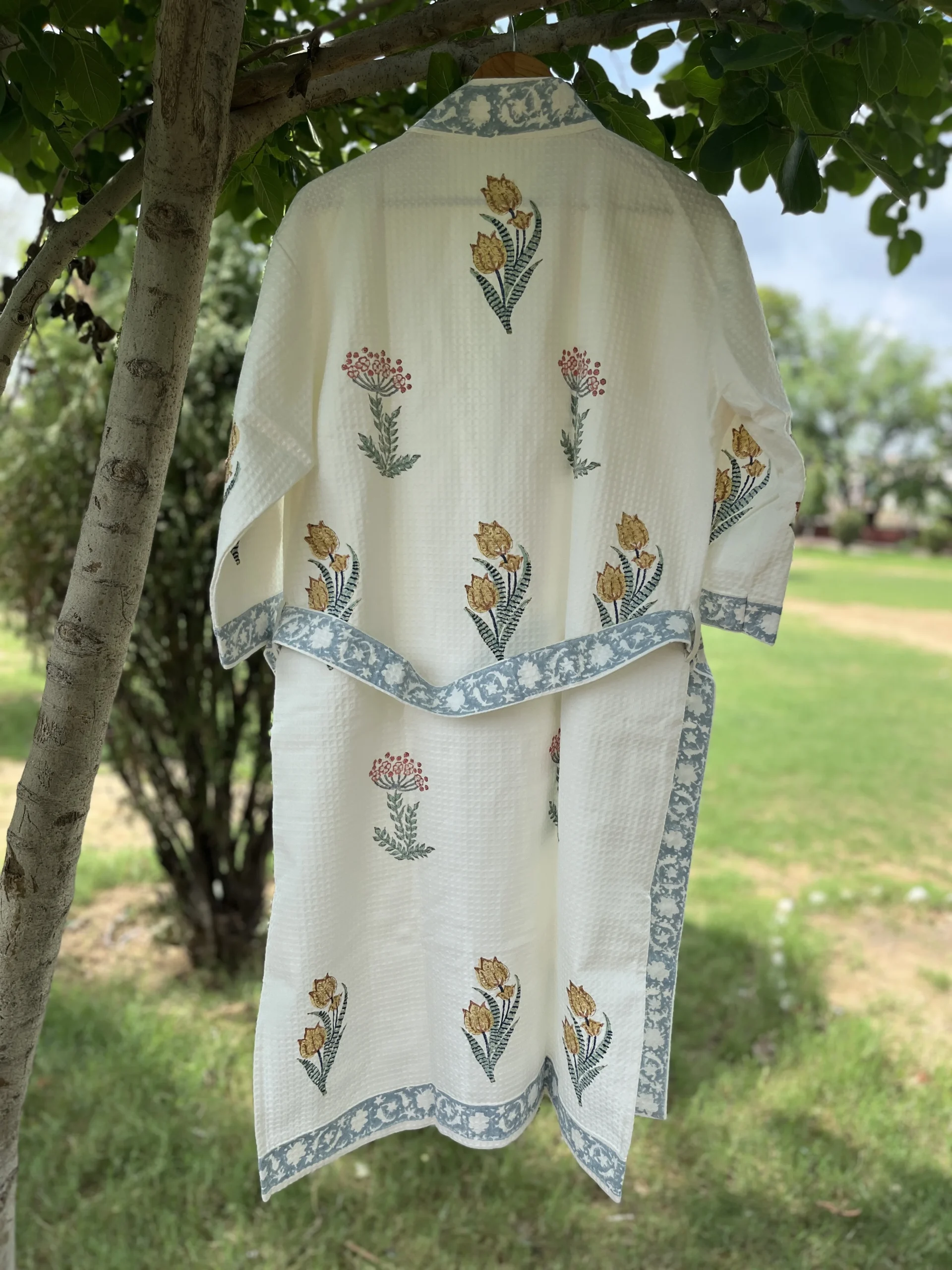 Surmai Wrap Handblock Bathrobe - Image 3